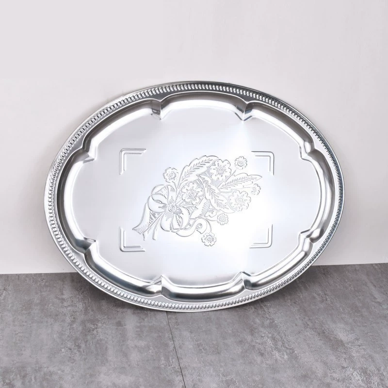 Stainless steel rectangular oval tray embossed metal fruit tray embossed dried fruit cake tray Serving Tray