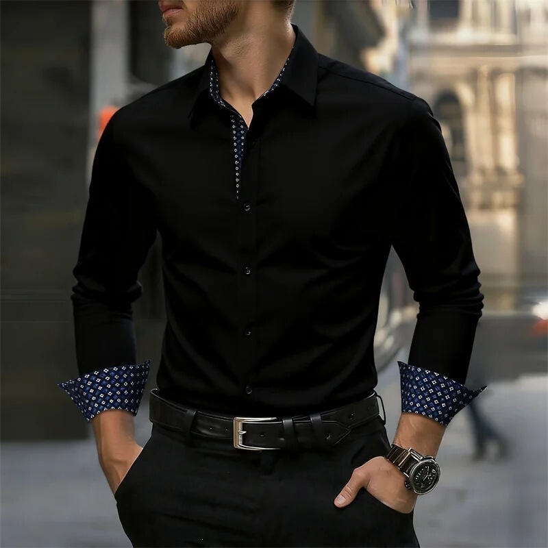 European and American Style Men's White Business Shirts, Cross-Border Exclusive Supply, Slim-Fit Shirts with Polka Dot Patchwork Cuffs, Men's Tops European and American Style Men's White Business Shirts, Cross-Border Exclusive Supply, Slim-Fit Shirts with Polka Dot Patchwork Cuffs, Men's Tops