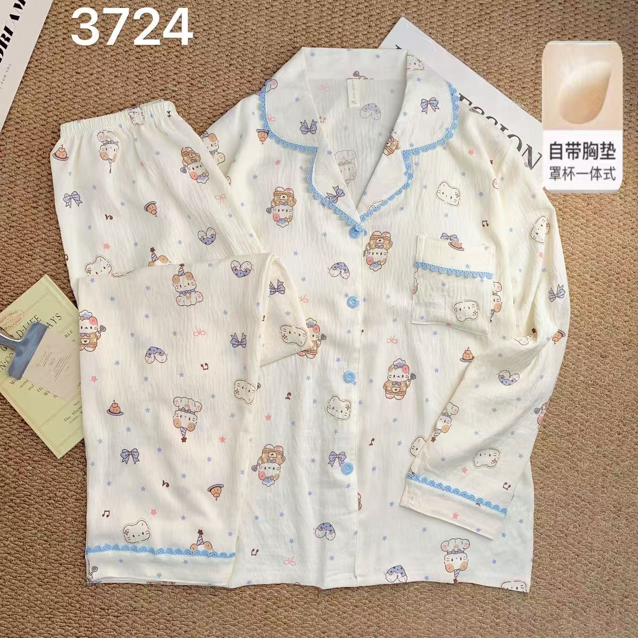 Algodón suave al por mayor transfronterizo nube nuevo pijama de mujer de verano pantalones cortos de mangas cortas estudiantes cardigans delgado cubierta de ropa para el hogar