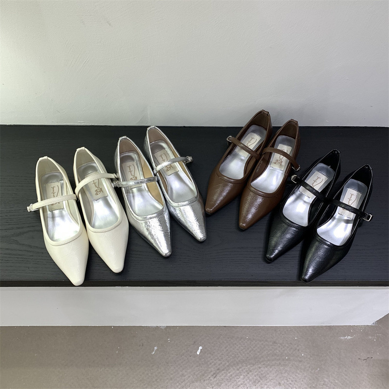 【Tax Not Included】Silver Mary Jane Shoes for Women, 2025 Spring and Autumn New Style, Low-Heeled, Shallow Mouth, Single Strap, Pointed Toe 【Tax Not Included】Silver Mary Jane Shoes for Women, 2025 Spring and Autumn New Style, Low-Heeled, Shallow Mouth, Single Strap, Pointed Toe