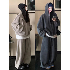 秋季新款宽松大码洋气时髦休闲运动套装女阔腿裤显瘦卫衣两件套女