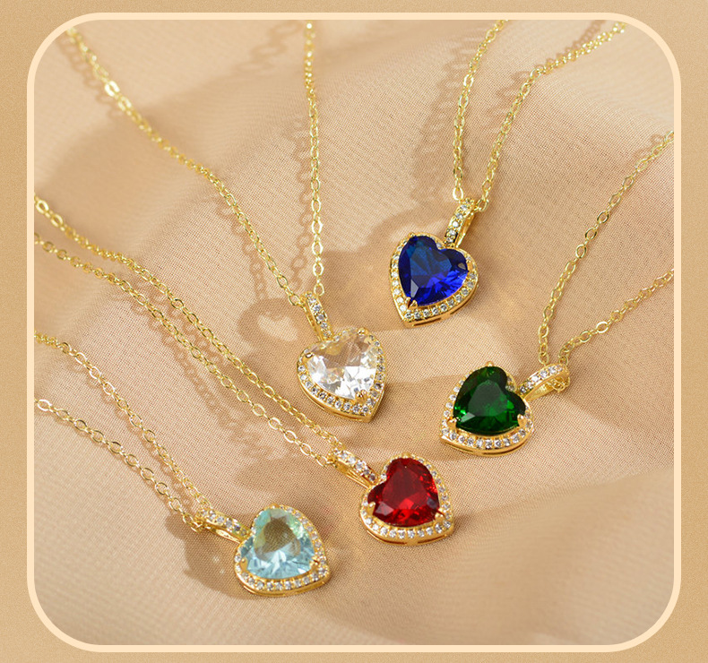 Romantic Heart Shape Copper Plating Inlay Zircon Pendant Necklace 1 Piece