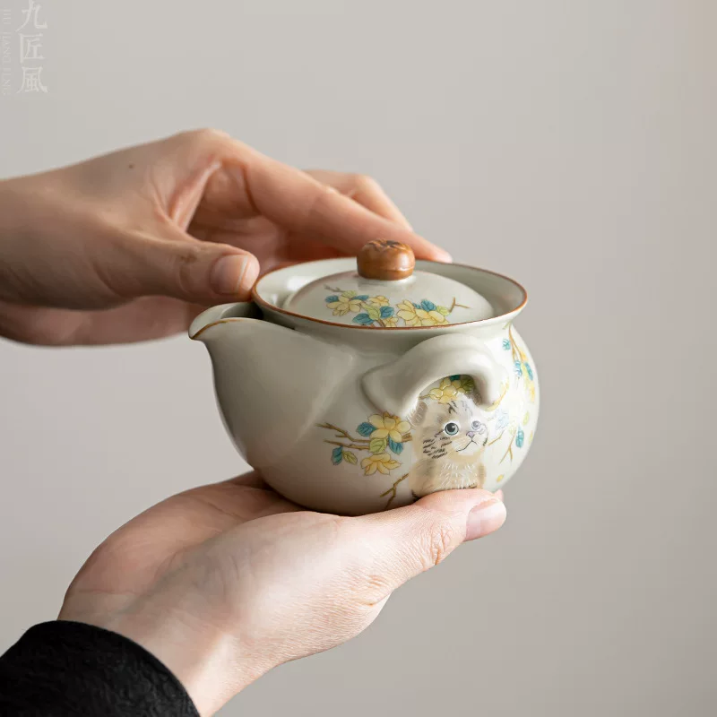 Grabber, capacious ceramic tea set, teapot, cat, anti-scald