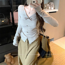 拉夏贝尔韩系深灰色条纹长袖针织衫女秋季新款蝙蝠袖宽松毛衣上衣