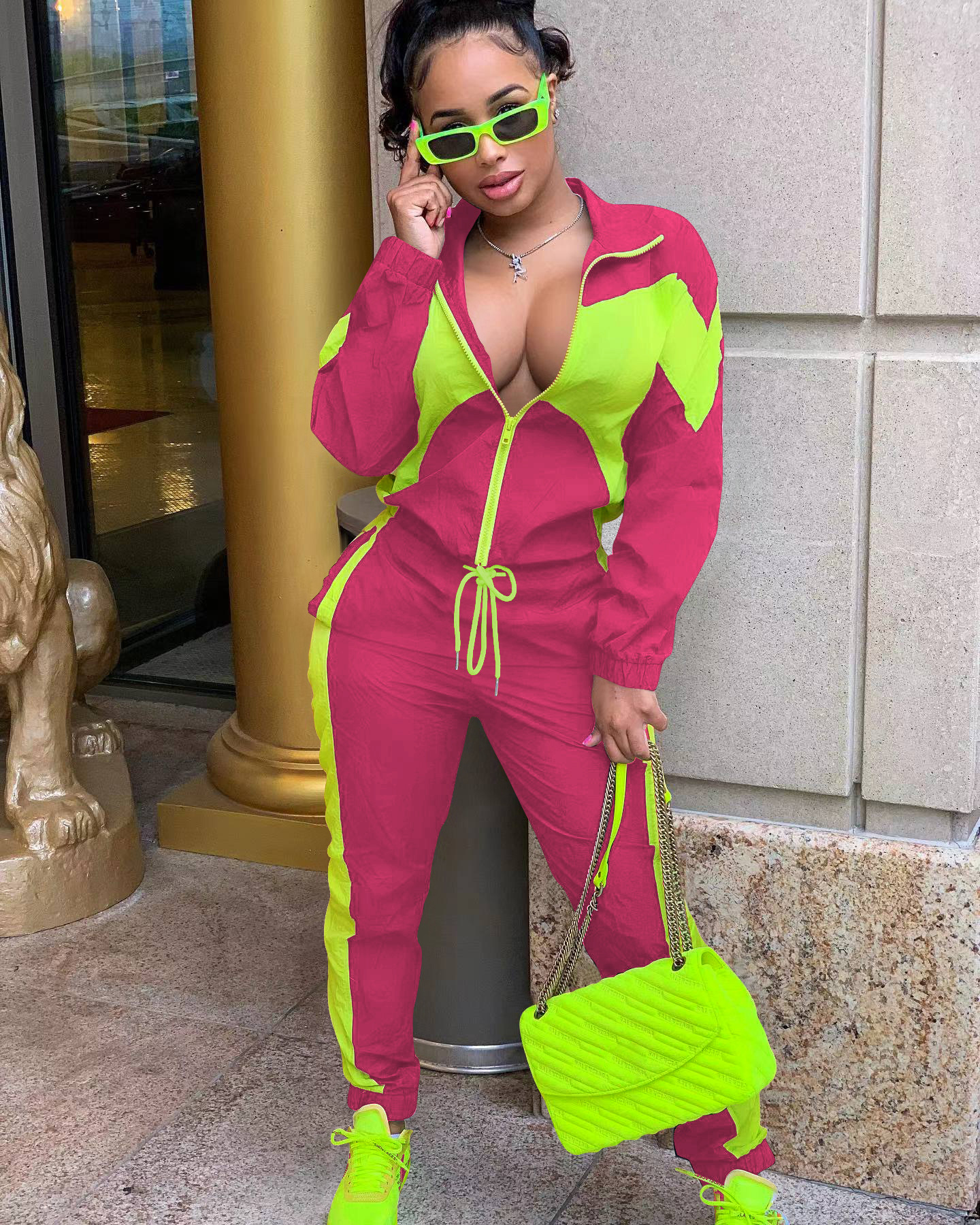364g Weight Long Sleeve Sleeve Length Polyester Fabric Type Pant Co-ord Set Sets Type 2 Pieces Set Quantity Daily Occasion Turndown Neckline Regular Fit Fit Type Color Block Pattern Spring, Autumn Season Women's Gender Casual, Streetwear Style Daily Women's Casual Streetwear Color Block Polyester Pant Co-ord Set Pants Sets 10