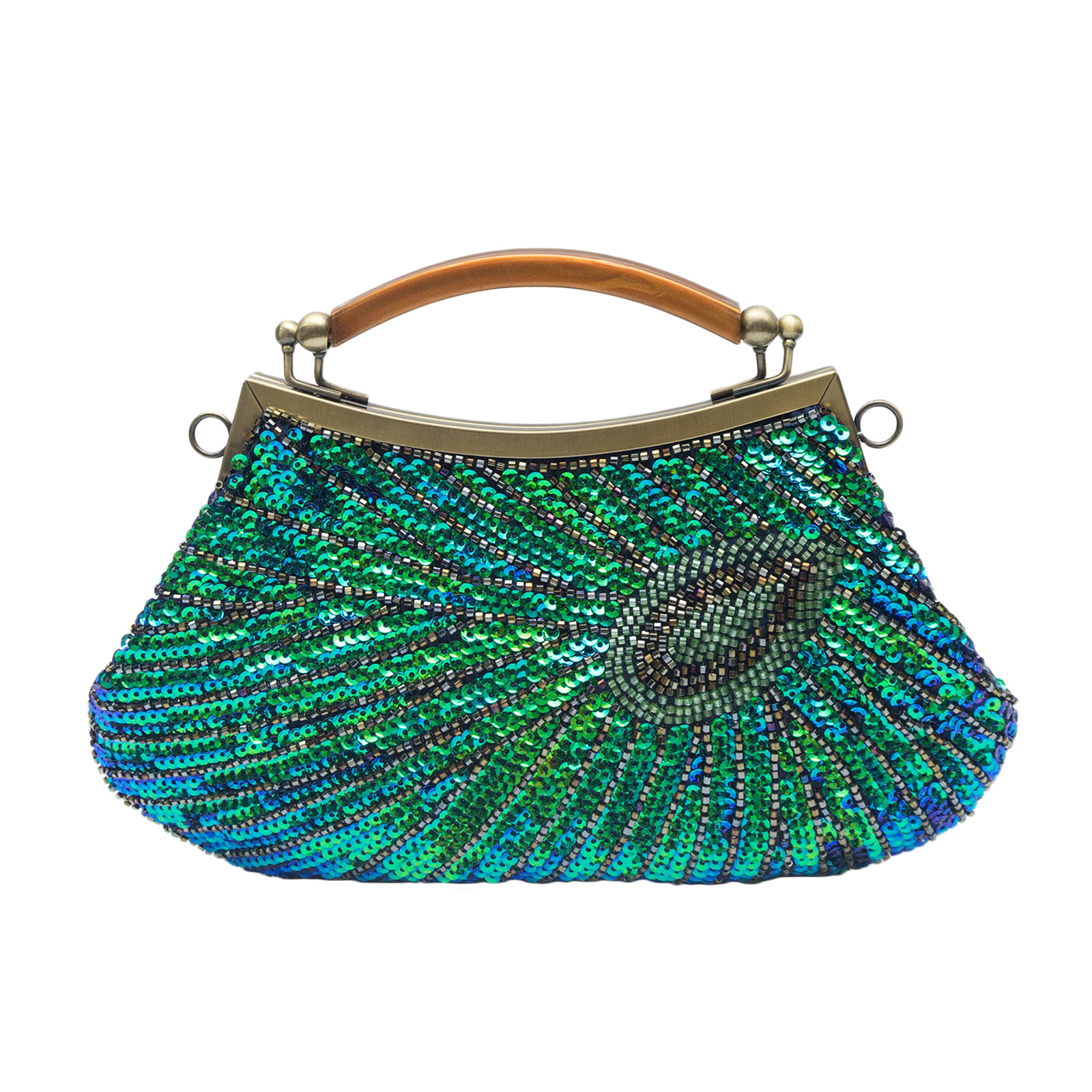 Fashionable Temperament Hand-held Peacock Feather Bead Sequin Bag Exquisite Handmade Retro Evening Dress Ball And Dinner Bag_voghion.com