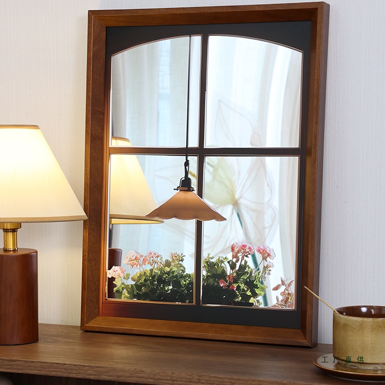 法式田园镜面装饰画窗外镜子摆件画装饰镜空间延伸客厅卧室挂画
