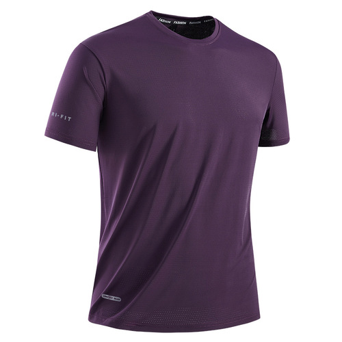 Men's Quick-Drying Ice Silk T-Shirt with Round Neck, Simple Print, Elastic, Breathable