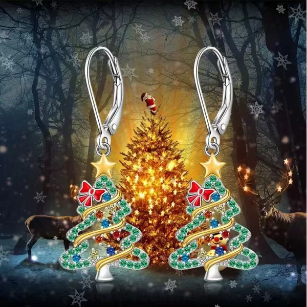 New Christmas Earrings Cross Border Christmas Tree Oil Drop Diamond Pendant Fashion Hollow Ear Buckle Women's New Year Gift