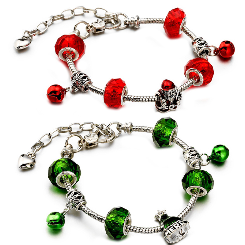 Popular europeo y americano de aleación de cuentas de cristal ajustable electrochapado Santa Claus pulsera de Navidad fabricante en stock