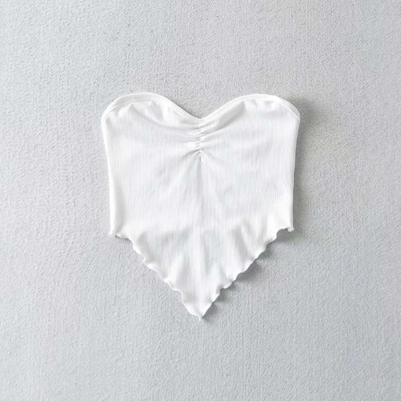 Solid color slim irregular hem fungus lace tube top NSXDX117545