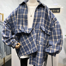 加厚磨毛格子衬衫外套女学生春秋冬宽松慵懒风中长款休闲衬衣上衣