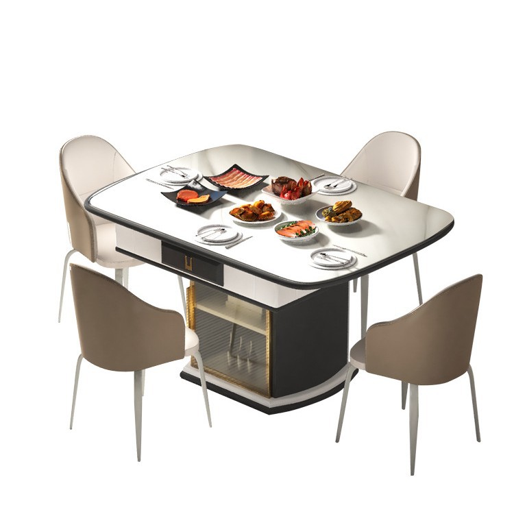 Mesa de mahjong, mesa de comedor, máquina de mahjong automática de doble propósito, bajo, hogar con cocina de inducción, tabla de cortar caliente, forma ovalada, multifuncional