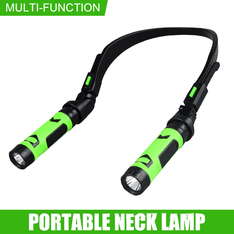 跨境USB充电手电筒双灯阅读学习LED挂脖灯户外露营夜骑夜跑维修工