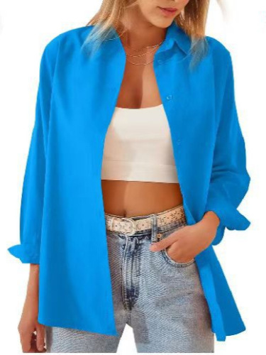 New European and American autumn large size fashionable candy-colored long-sleeved cardigan button shirt loose top