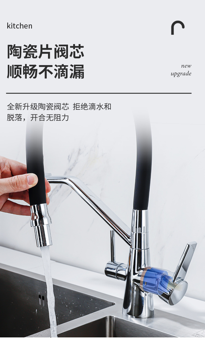 Three-in-one faucet, all-copper kitchen cold and hot dual-mode water purifier, direct drinking sink, washing basin, anti-splash gun, gray undefined