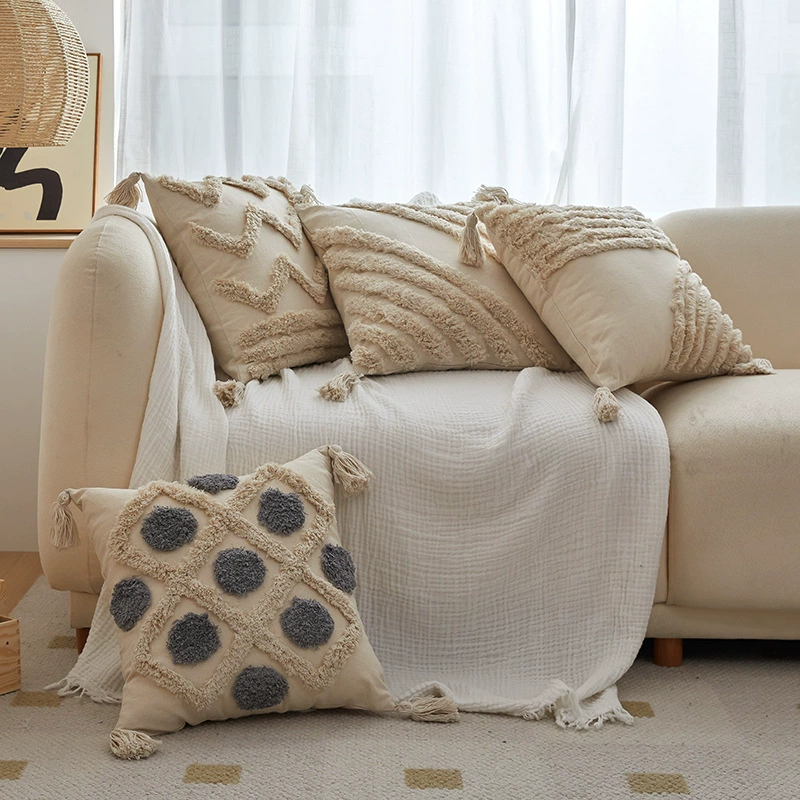 Decorative Pillowcase 45×45 cm, boho velvet with tassels, available with or without insert