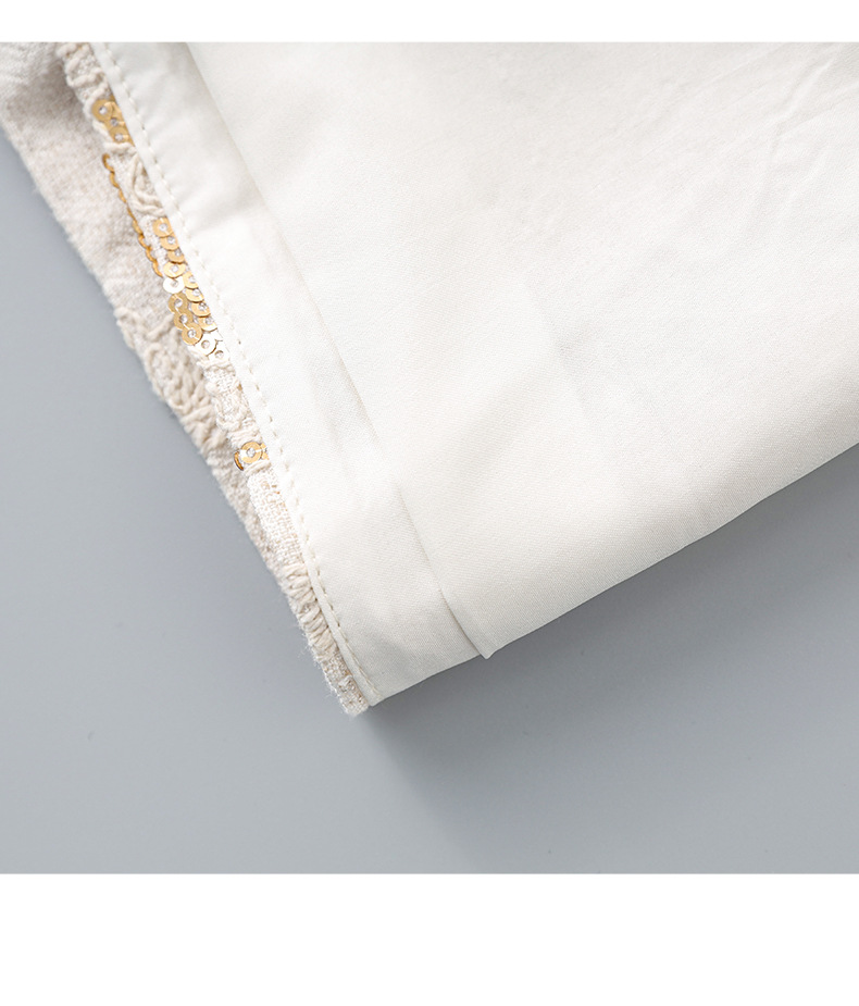 Váy ngắn tay nữ cổ tròn thêu sequin nặng phong cách phương Tây — Màu be chi tiết 20