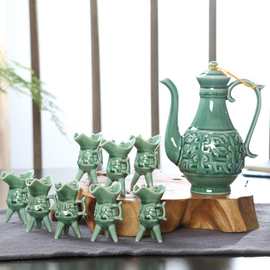 仿古陶瓷酒具酒杯套装家用复古风酒樽中式酒盏酒壶小酒盅帝王爵杯