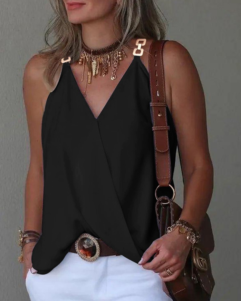 2023 estación independiente deseo Amazon popular verano simple cuello en V hebilla de metal impreso chaleco superior para las mujeres