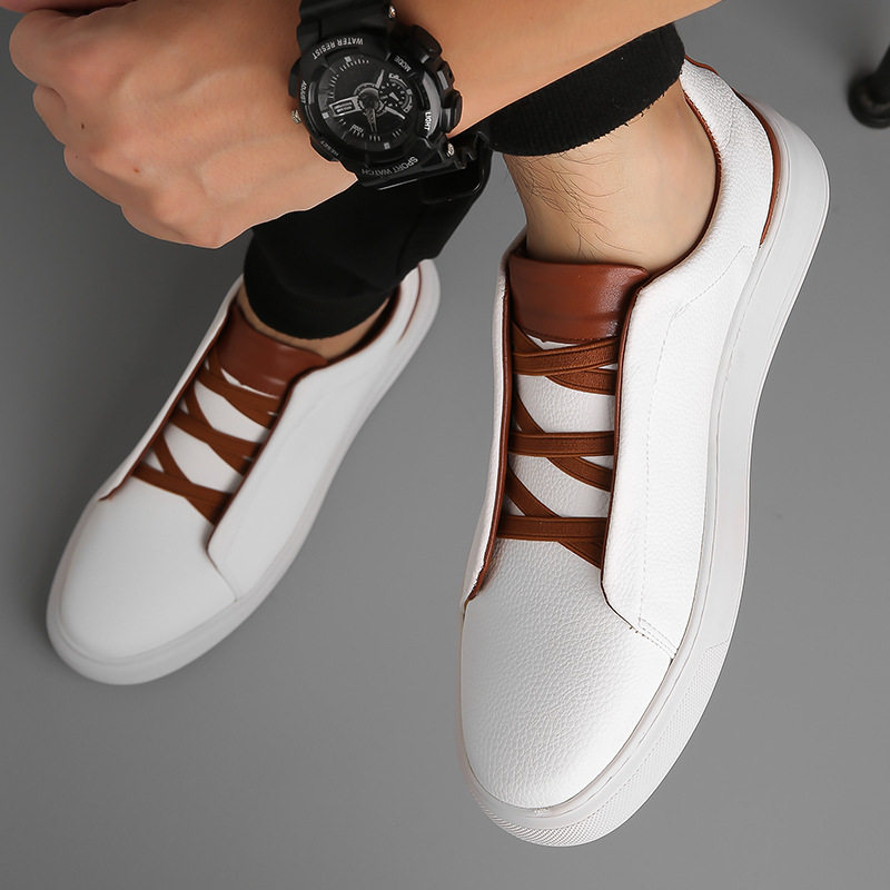 Giày sneaker nam cổ thấp dáng thể thao thoải mái, chống thấm nước, chống trượt, dây thun tiện lợi — 8088 màu đen, 8806 màu trắng, 8806 đen nâu