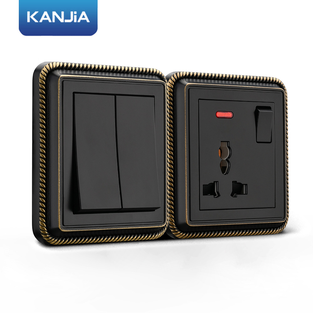 金属全铜86型暗装墙壁插座面板多功能1一开带三孔13A三插带指示灯