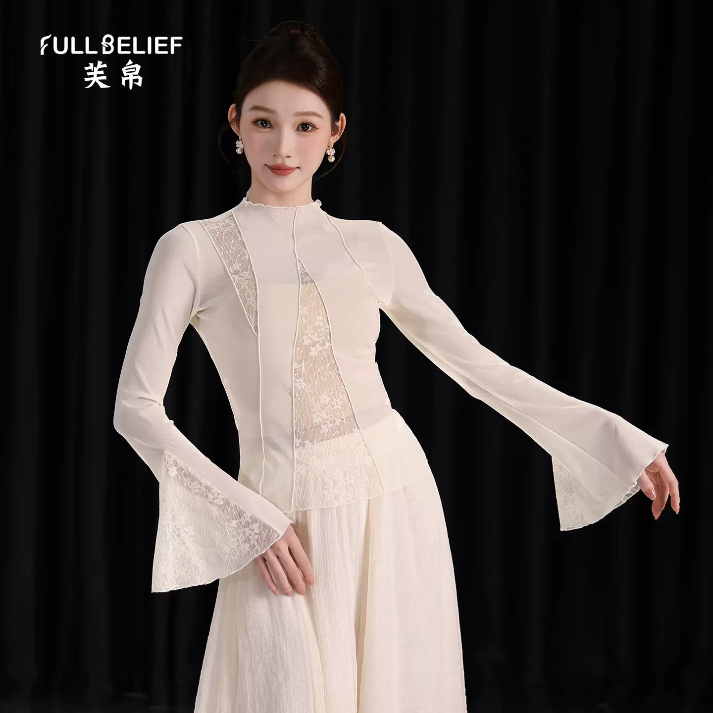 芙帛古典舞蹈服装女飘逸演出服纱衣练功服分割拼接蕾丝上衣表演服
