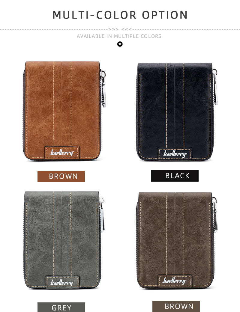 Zipper Closure Type Men's Solid Color Pu Leather Zipper Small Wallets