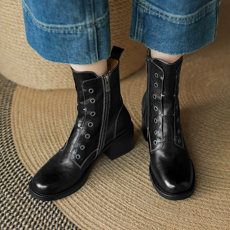 Martens, quality leather boots high heels with zipper