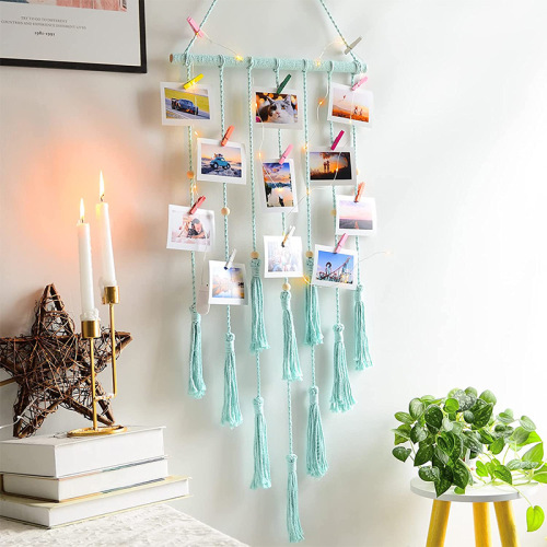 Cross-border woven photo folder woven decorative storage tapestry photo display Nordic home hanging photo hanger