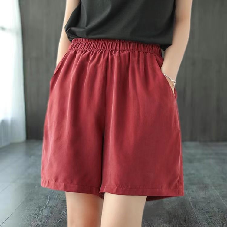 Women's Summer Heavy-Duty Rayon High-Waisted Slimming Drapey Elastic Waist Wide-Leg Shorts Casual Pants