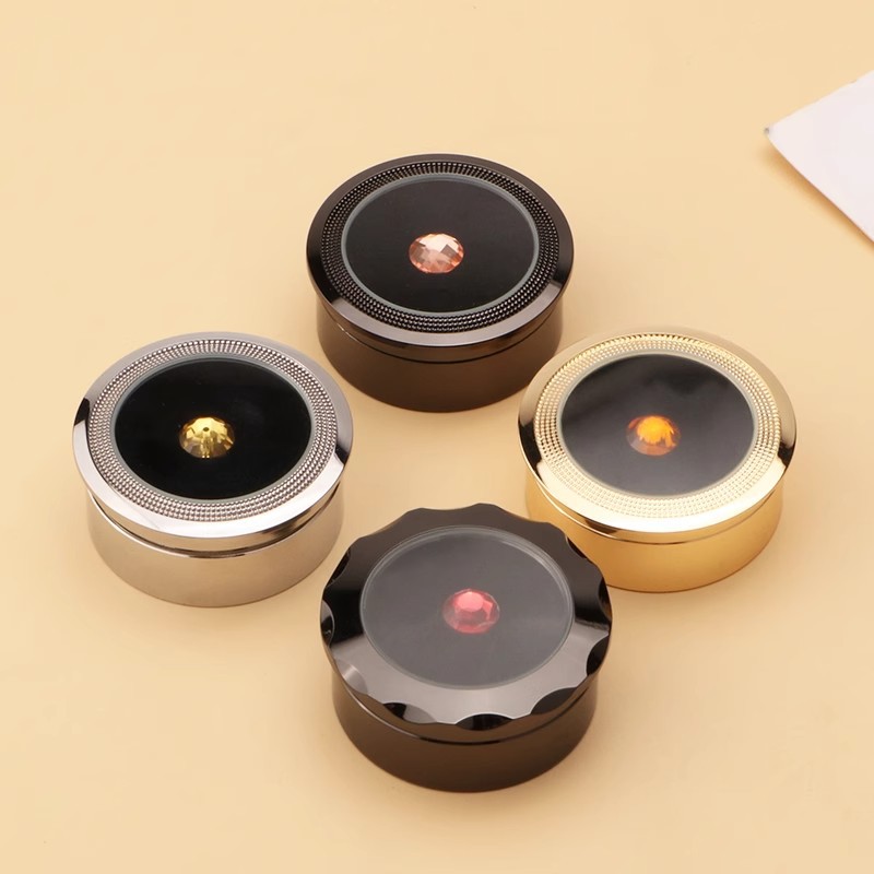 金属圆形宝石盒子裸石盒黑白双面绒布珠宝首饰包装盒子钻石展示盒