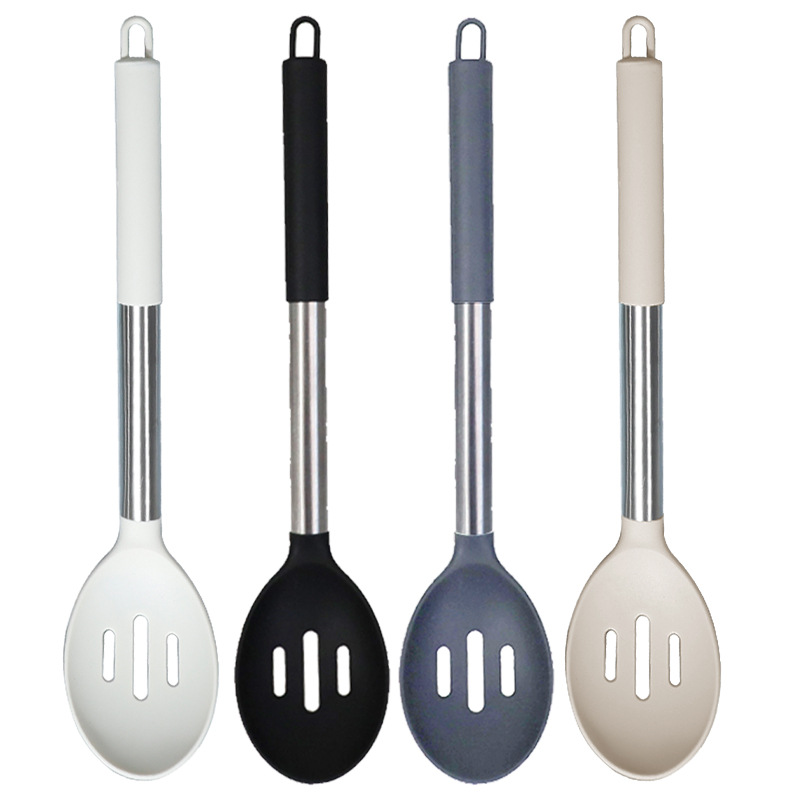 Cuchara de sopa de espátula de silicona transfronteriza 15 piezas sartén antiadherente espátula de silicona de acero inoxidable espátula de silicona utensilios de cocina al por mayor