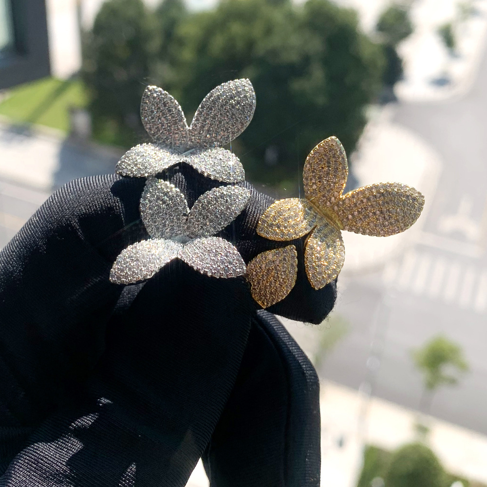 22g Weight Wholesale Jewelry Hip-Hop Flower Copper Inlay Rings