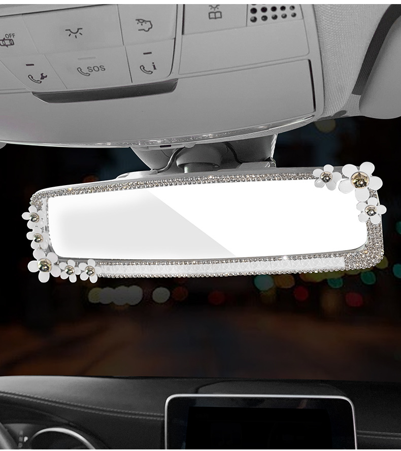 Cross-border diamond-encrusted car to expand the field of view mirror car rearview mirror diamond small chrysanthemum car modified large mirror
