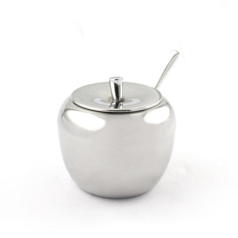 304不锈钢带勺调味罐苹果糖盅香料罐厨房调料罐盐罐调味盒调料