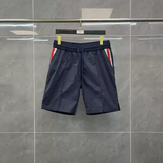 Trendy TB new double-sided pockets with red, white, and blue color stripes, woven with contrasting colors, casual nylon quick drying shorts for both men and women