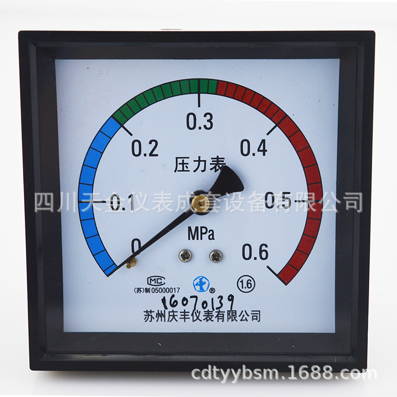 苏州庆丰方形压力表灭 菌炉方形压力表96*96 0-0.6mpa Y-100ZT-F