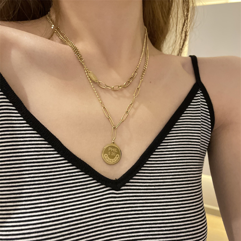 Fashion Gold Coin Pendant Double-layer Necklace display picture 2