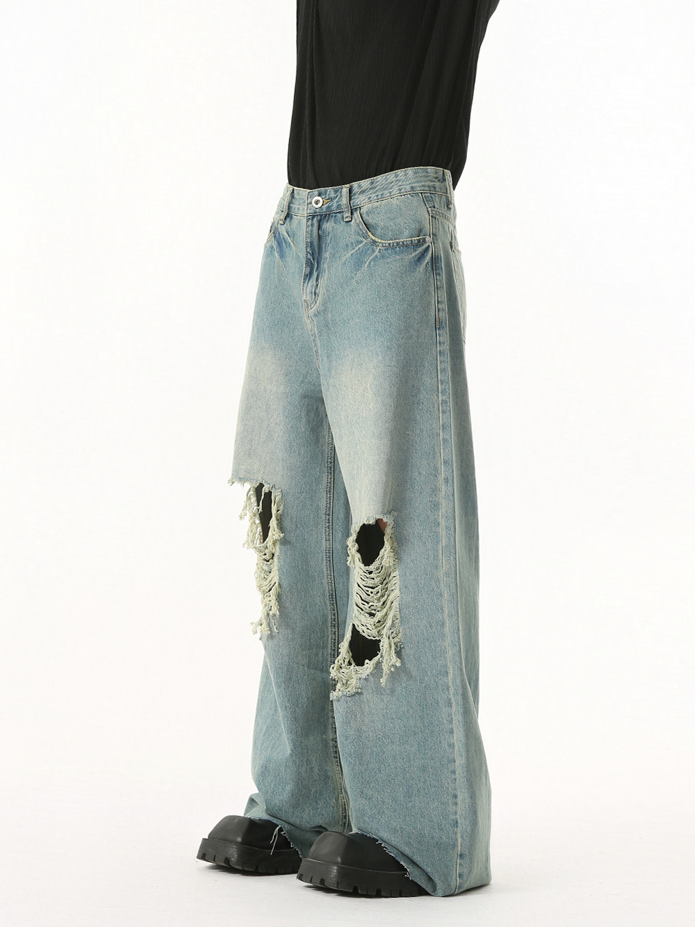 MTLCLOTHES Hombres| Nuevo estilo retro punk americano agujero de borda para hacer viejos jeans recto de moda