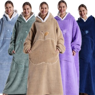 Cross-border New Long Solid Color Apple Lazy Wear Pullover Sweatshirt Hooded Sleeping Blanket Outdoor Cold-proof Wearing Blanket