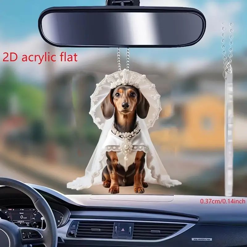 Creativo nuevo lindo vestido de boda cachorro de vacaciones colgante plano transfronterizo automóvil interior colgante acrílico mochila colgante image 1