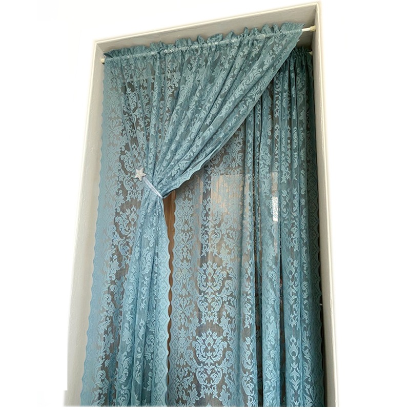 SI6K复古蓝色美式成品窗帘 客厅阳台飘窗地中海窗纱帘 欧式蕾丝门