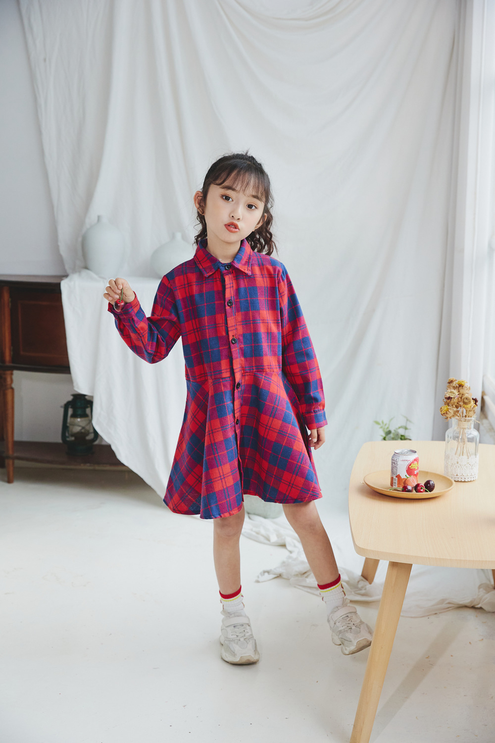 New European and American children's clothing girls' plaid shirt