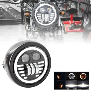Motorcycle modification dual-headlight for foreign trade, off-road riding, 12V universal retro LED headlight with bracket