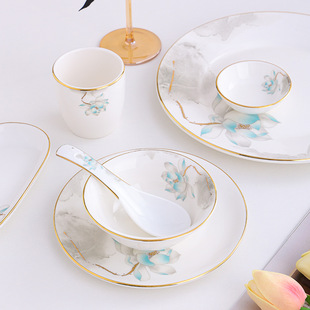 Chinese Hotel Tableware Club Box Reception National Style Dish Bowl Spoon suit Restaurant Restaurant Ceramic Four-piece Set
