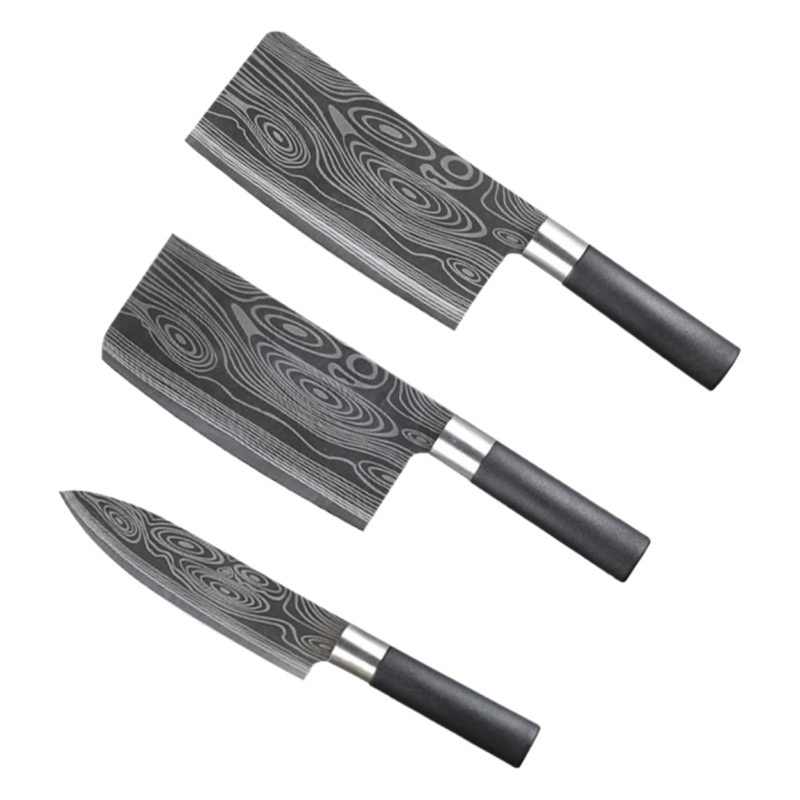 En stock fábrica auto-venta Damasco patrón alemán plato cuchillo conjunto láser patrón rebanador cuchillo hueso cuchillo hogar cuchillo conjunto