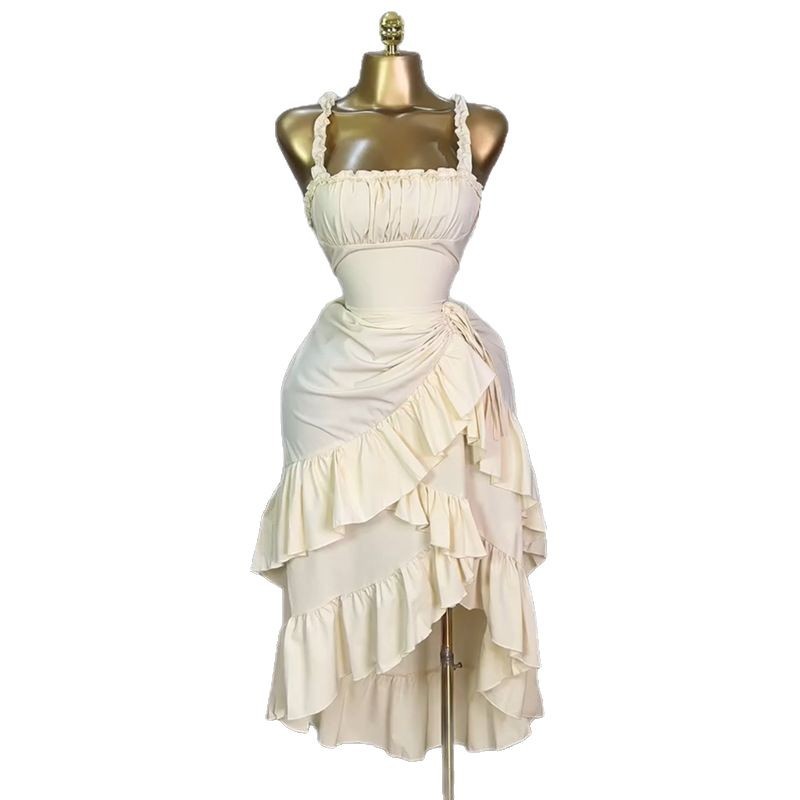 Elegant Off-Shoulder High Waist Maxi Dress With Flounce Hem - Slimming Summer Dress For Women (S-Xxl, Cream White)_ecoleips.com