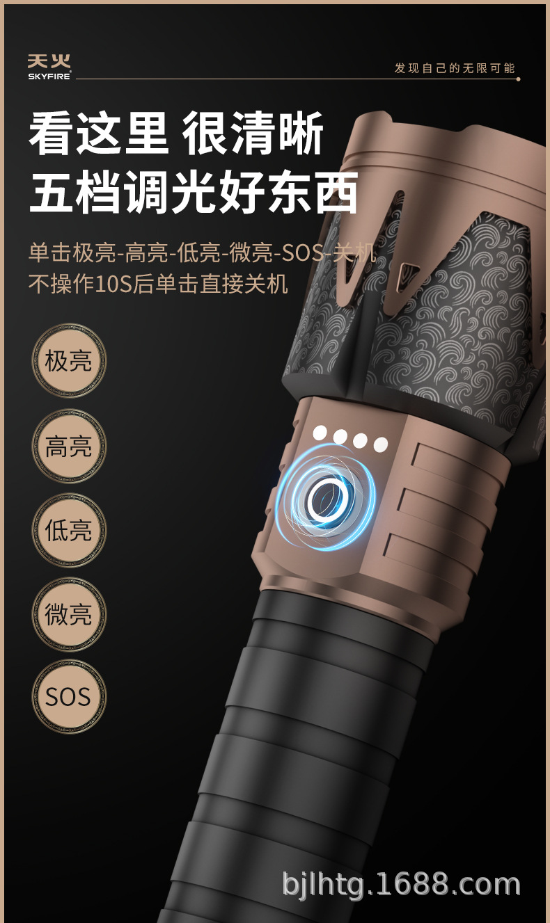 Tianhuo Chenlong Flashlight Strong Light Charging Super Bright Outdoor Long-shot Multifunctional White Laser Portable Home Patrol