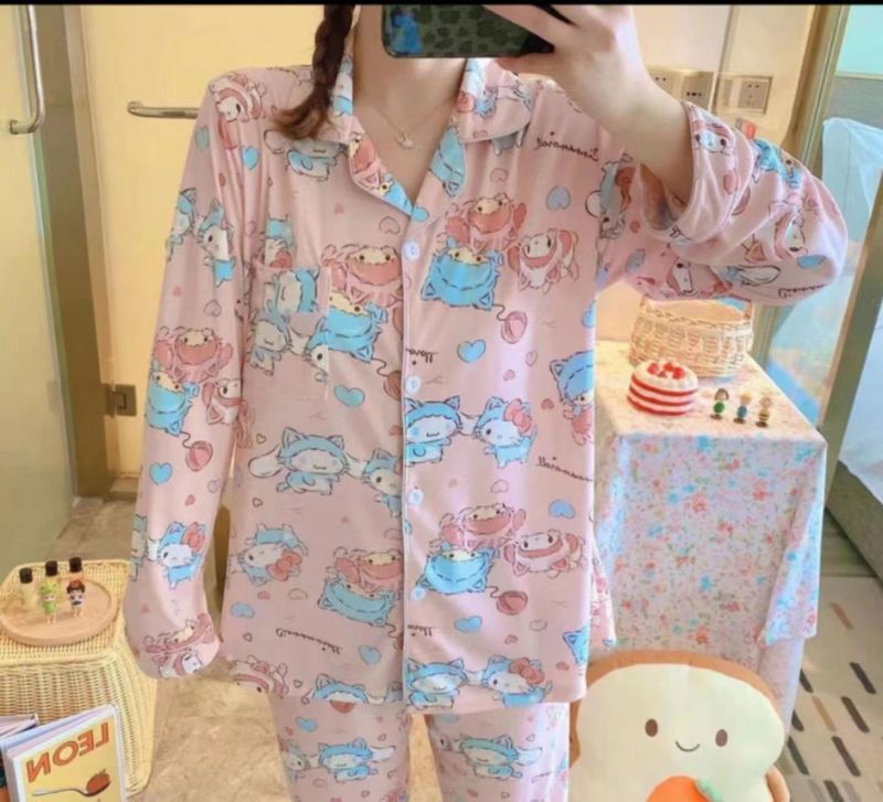メーカー卸売春と秋の女性用パジャマ漫画ホーム服女の子長袖ズボンラペル在庫ありかわいいダブルロング|undefined